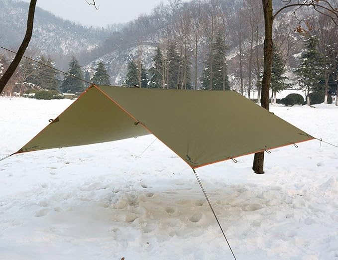 FREE SOLDIER Camping Tarp - Waterproof Portable Multifunctional Outdoor Awning Backpacking Shelter Rain Tarp (Brown 1013ft)