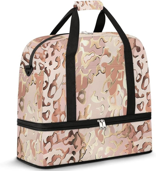 cfpolar Woman Travel Duffel Bag Leopard Print Animal Foldable Tote Carry On Luggage Sports Gym Bag With Shoe Compartment Overnight Weekend Yoga Workout Bag Training Handbag