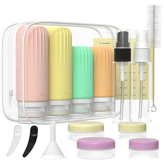 16 Pack Travel Bottles Set, TSA Approved Travel Bottles for Toiletries, BPA Free Leakproof Silicone Travel Size Containers Set for Shampoo Conditioner Lotion Body Wash & Body Wash Accessories