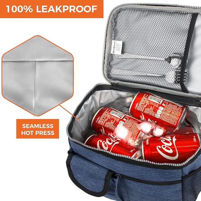 opux Insulated Lunch Bag for Men Women, Leakproof Heather Navy Lunch Box for Work, Portable Soft Lunch Cooler Bag with Shoulder Strap, Adult Lunchbox Lunch Pail for Kid Boy Girl School, 14 Can/8L