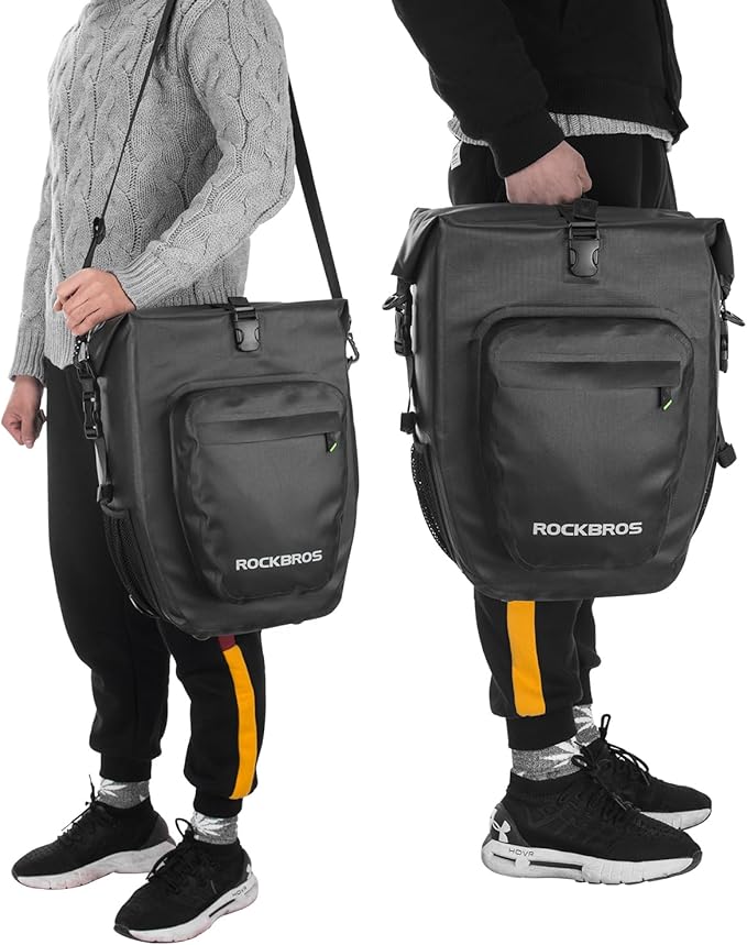 ROCKBROS Bike Pannier Waterproof 27L Large Capacity Bike Bag Rear Rack Bicycle Pannier Bag Waterproof for Grocery Touring Cycling Upgrade Black * 2
