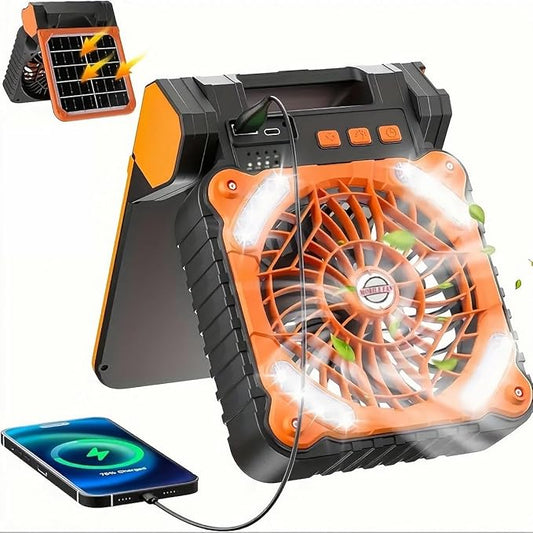Solar Powered Fan for Camping ，Camping Fan with Light - 10400mAh Rechargeable Battery Fan Ventilator for Tents Home & Outdoor Activities