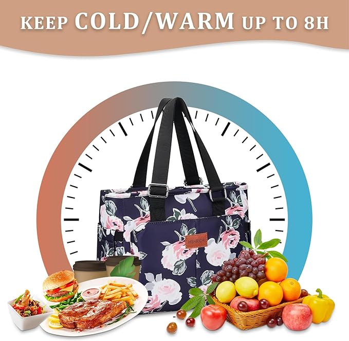 Lunch Bag Lunch Box Women - Large Tote Lunch Bags Men Women: Leakproof Insulated Lunch Cooler Bag for Adults, Peony 14L