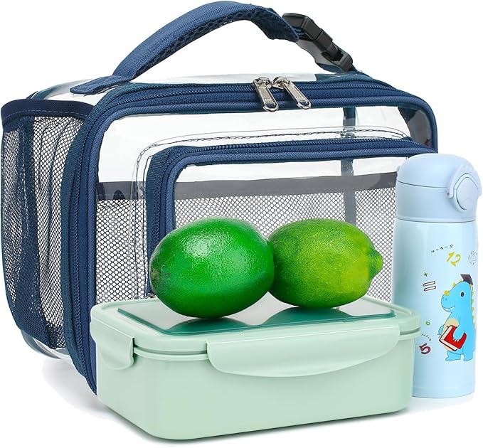 FlowFly Kids Lunch box with buckle Insulated Cooler Back to School Thermal Meal Tote Kit for Girls, Boys, Clear#Cyan