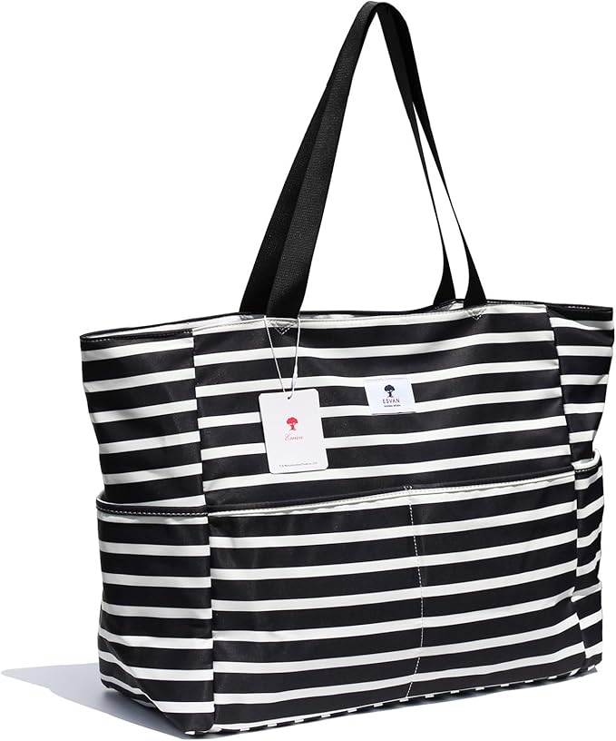 ESVAN Large Foldable Beach Bag for for Women with Dry Wet Compartment Waterproof Sandproof Travel Gym Picnic Handbag