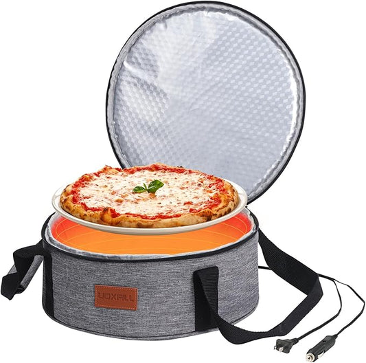 Round Food Warmer Electric Casserole Carrier - Large Heated Lunch Bag for Car Truck, 12V/24V/110V, Thermos for hot food for Potluck Cookouts Parties Picnic,Pie Carrier Bag