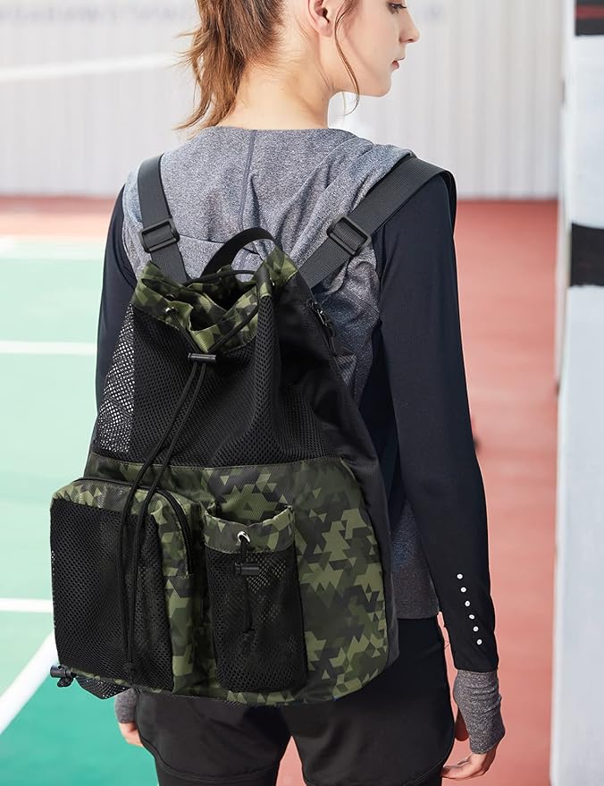 Lohol Large Mesh Drawstring Backpack with Shoe Bag, Durable Swimming String Sack with Handle for Sports Gym Yoga Beach Travel