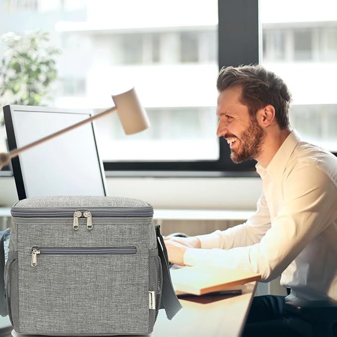 Insulated Lunch Bag for Adult/Women/Men, Reusable Large Lunch Box Cooler Soft Leakproof Tote, Thermal Meal Prep Lunch Pail with Adjustable Shoulder Strap for Picnic/School/Travel/Office,Grey