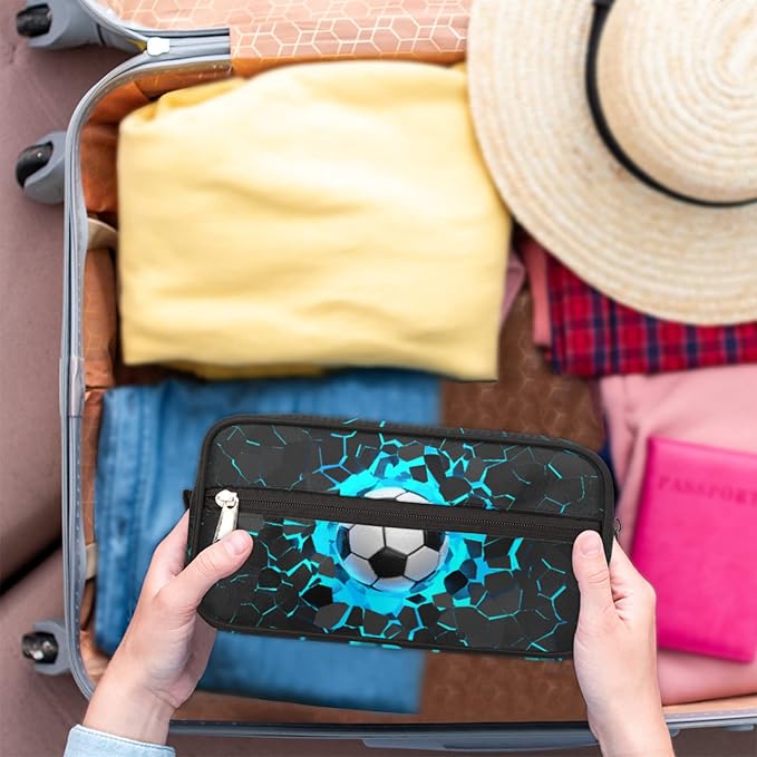 3D Light Wall Football Portable Travel Toiletry Bag, Sport Ball Dopp Kit Cosmetic Organizer Makeup Bag Shower Shaving Bag for Men Women