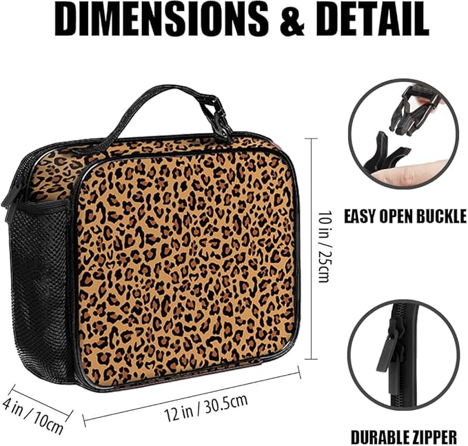 Leopard Print Lunch Bag Reusable Insulated Cheetah Lunch Box Keep Food Cooler Thermal Lunch Tote for Women Men
