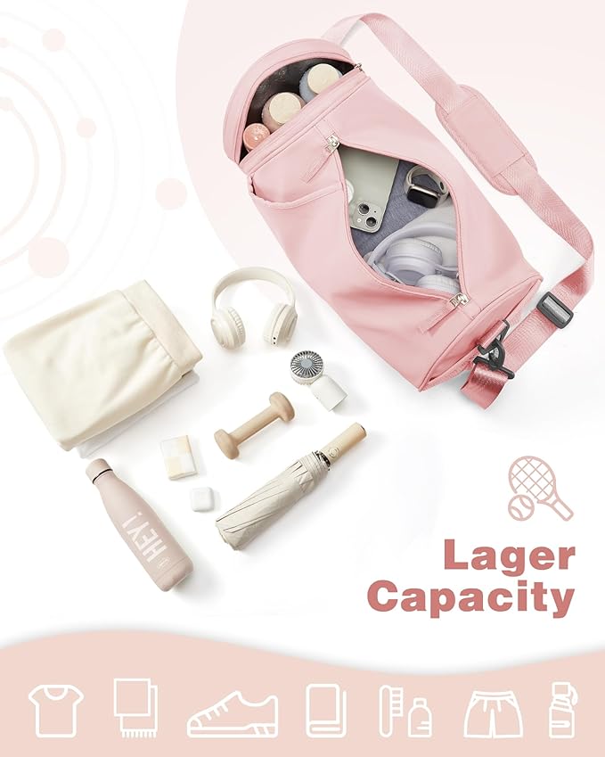 Small Waterproof Gym Bag for Women - Mini Duffle With Wet Pocket for Sports, Travel, Dance, Swimming, Yoga, Fitness - Carry-On Weekender Pink