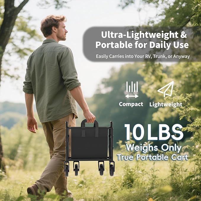 Collapsible Foldable Wagon with Wheels Heavy Duty Folding Wagons Carts 360LBS Weight Capacity Portable All Terrain Utility Wagon Cart for Groceries Sports Garden Shopping Camping Beach Fishing