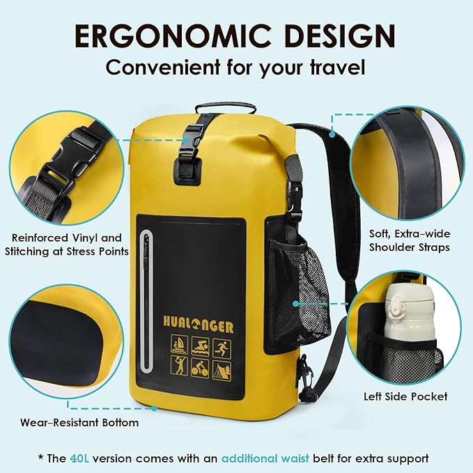 Waterproof Backpack 20L/30L/40L- Roll Top Closure Bag - Hiking Backpack - Lightweight Durable Floating Dry Bag with IPX8 Waterproof Phone Case