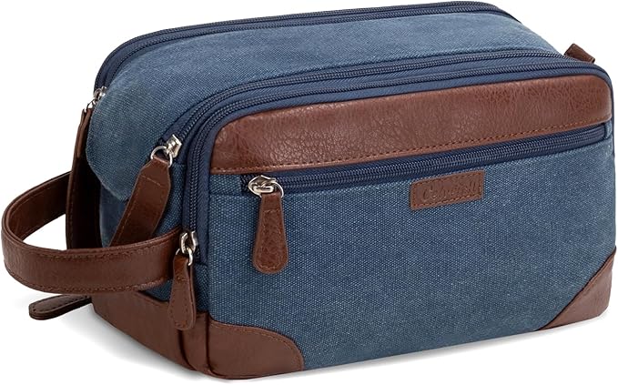 Travel Toiletry Bag for Men - Canvas Toiletries Bag with Multiple Pockets Large Hanging Dopp Kit Travel Bag for Toiletries Essentials Accessories - Navy Blue