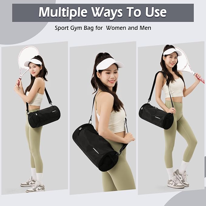 Small Gym Duffle for Women Men - Mini Waterproof Workout Sport Yoga Travel Overnight Weekender Dance Bag - Black