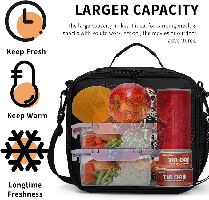 Doodle Motorcycle Lunch Bag Dirt Bike Lunch Boxes for Women/Man Office Work Travel, School, Work, Picnic, Durable Reusable Insulated Large Lunch Tote Bag with Adjustable Shoulder Strap