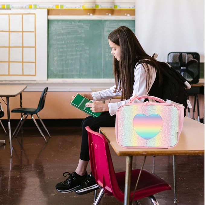 Insulated Lunch Box for School, Thermal Reusable Durable Freezable Lunch Bags for Kids Boys Girls Men Women - Small Soft Cooler Portable Lunch Tote Kit for Work Picnic Travel,Rainbow Glitter