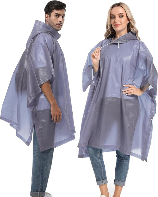 Reusable Rain Ponchos with Drawstring Hood for Adults, Waterproof Thicken Rain Coat, 2 Packs