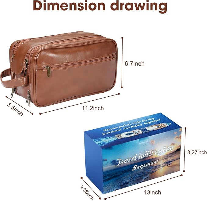 Personalized Leather Travel Toiletry Bag for Men, Large Travel Bathroom Shaving Dopp Kit, Large Cosmetic Bag Waterproof