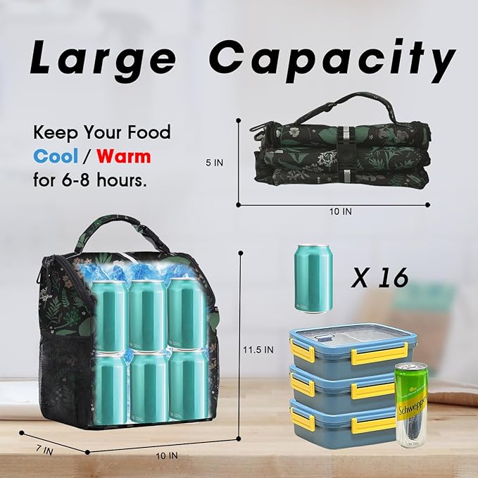 VLM Lunch Box for Women, Insulated Lunch Bag Women with Adjustable Shoulder Strap, Cute Lunch Tote Bag for Work,Picnic,Camping