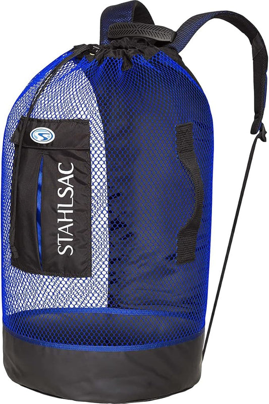 Stahlsac Panama Mesh Backpack: Convienent 103L size, ideal for dive gear, dry pockets, BLUE