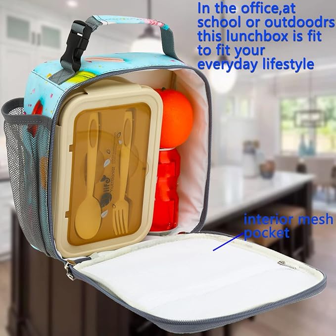 FlowFly Kids Lunch box Insulated Soft Bag Mini Cooler Back to School Thermal Meal Tote Kit for Girls, Boys, Biscuits