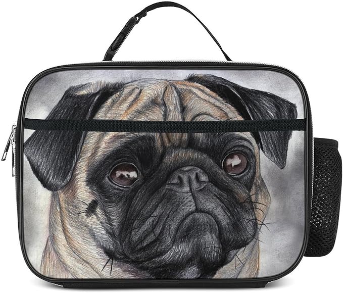 Pug Dog Lunch Bag Insulated Reusable Lunch Box Kids Girls Boys Cooler Thermal Tote Bag For Men Women School Work Picnic