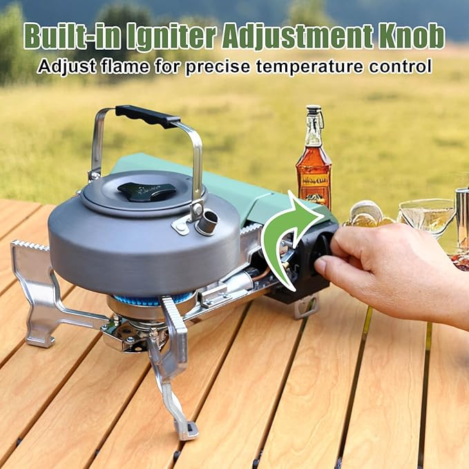 Hisencn Portable Camping Stove with Storage Bag | 8871 BTU/2600W High-Power Outdoor Gas Stove for Hiking, Picnic, RV Trips & Emergency Use | Windproof & Compact Design