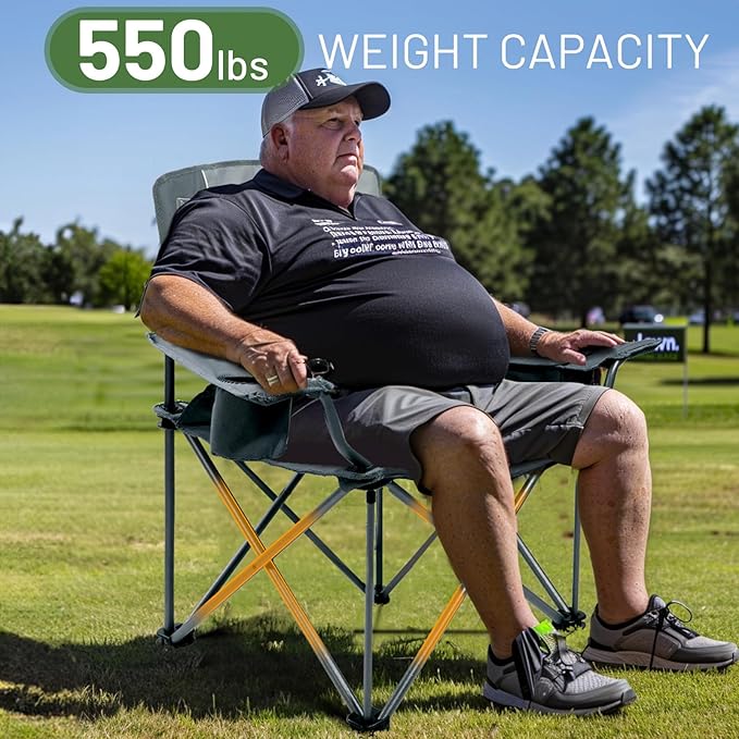 TIMBER RIDGE Oversized Folding Camping Chair for Adults, Support 550 LBS Heavy Duty with Cup Holder Side Pocket for Camping, Lawn, Picnic, 2 Pack(Grey)