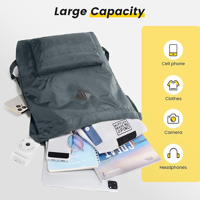 Vorspack Drawstring Backpack Water Resistant String Bag Sports Gym Sack with Side Pocket for Men Women