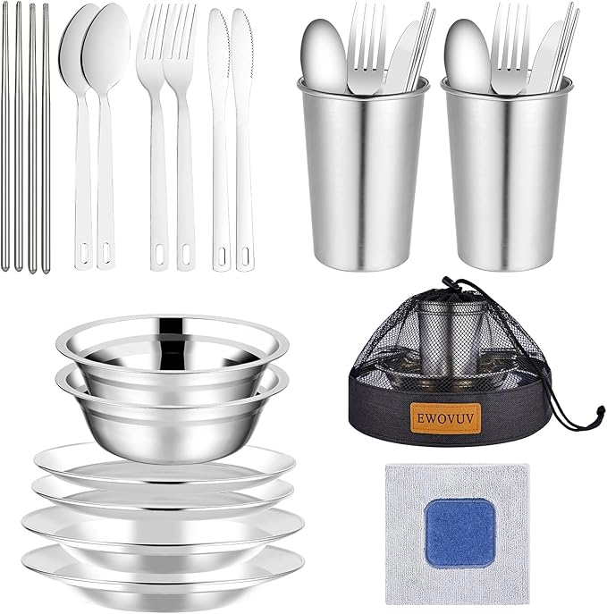Camping Mess Kit - for Camping 1 to 2 Person boy Scout Camp Dishes Camping Cooking Utensils Accessories Plates Dinnerware Set Outdoor
