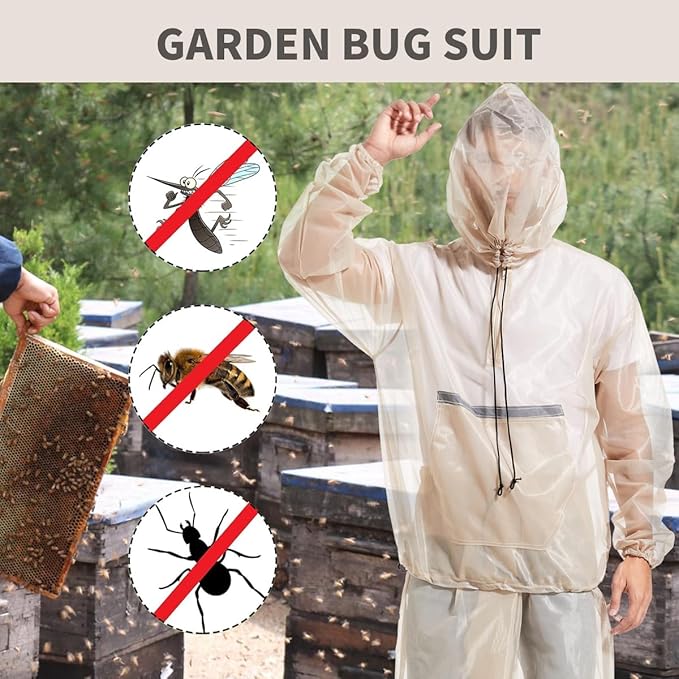 MIMI FUNN Mosquito Net Suit Ideal for Fishing, Hiking, Camping, Farming and Gardening (Beige), Large size
