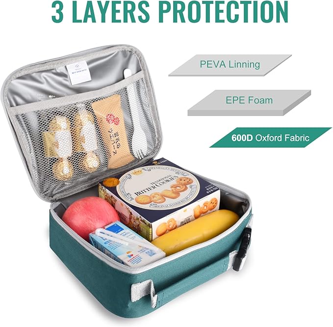 Genteen Lunch Box Kids,Insulated Lunch Bag Kids Boys Girls,Soft Bag Mini Cooler Back to School Thermal Meal Tote Kit Lunch Box for School,Work,Outdoor (Green)