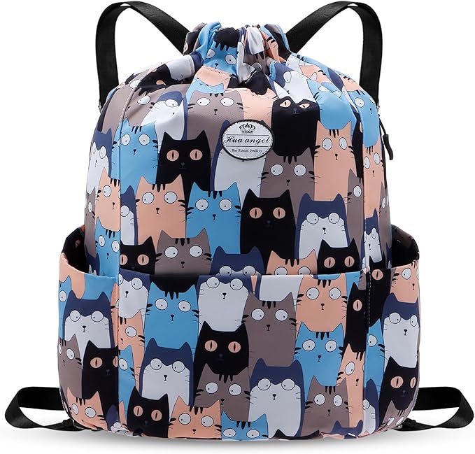 HUA ANGEL Floral Print Drawstring Bag - Lightweight Waterproof Cinch Sackpack with Side Pocket for Men & Women Travel Gym Bag