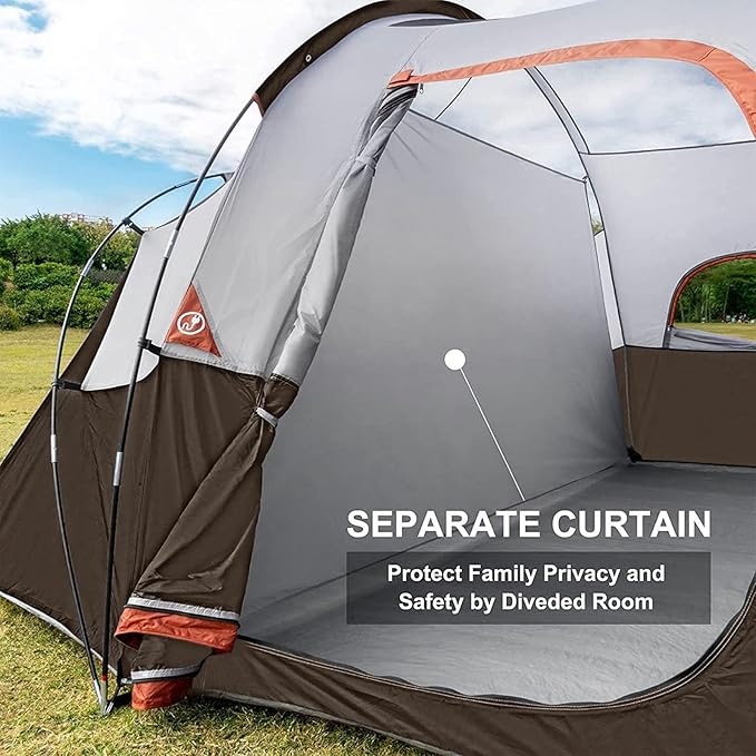 HIKERGARDEN 10 Person Camping Tent - Portable Easy Set Up Family Tent for Camp, Windproof Fabric Dome Tent Outdoor for Hiking, Backpacking, Traveling-14'x11'x74in(H)