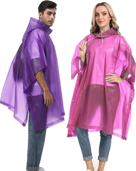 Reusable Rain Ponchos with Drawstring Hood for Adults, Waterproof Thicken Rain Coat, 2 Packs