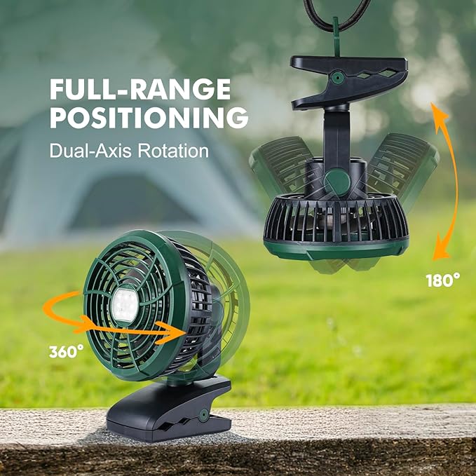 Durapower Clip-on Camping Fan with LED Lantern, Magnetic Base & Hanging Hook – Ideal for Travel, Tent, RV, Picnic, Treadmill, Stroller, Golf Cart & Home