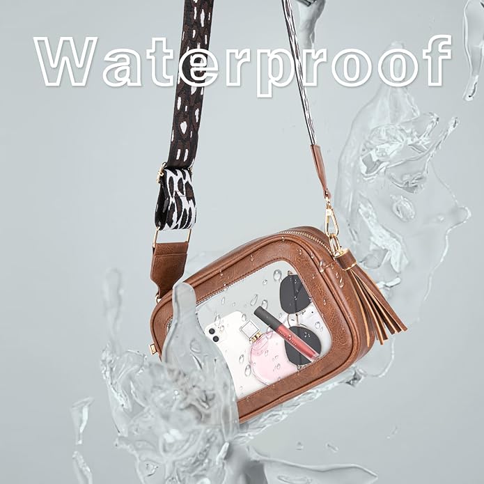 Viva Terry Clear Bag for Stadium Events Approved, Small Clear Crossbody Purse with 2 Adjustable Straps for Makeup Toiletry