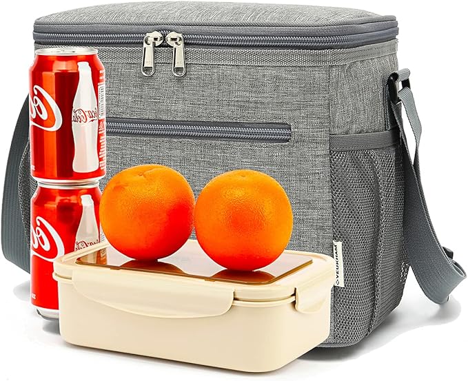 Insulated Lunch Bag for Adult/Women/Men, Reusable Large Lunch Box Cooler Soft Leakproof Tote, Thermal Meal Prep Lunch Pail with Adjustable Shoulder Strap for Picnic/School/Travel/Office,Grey
