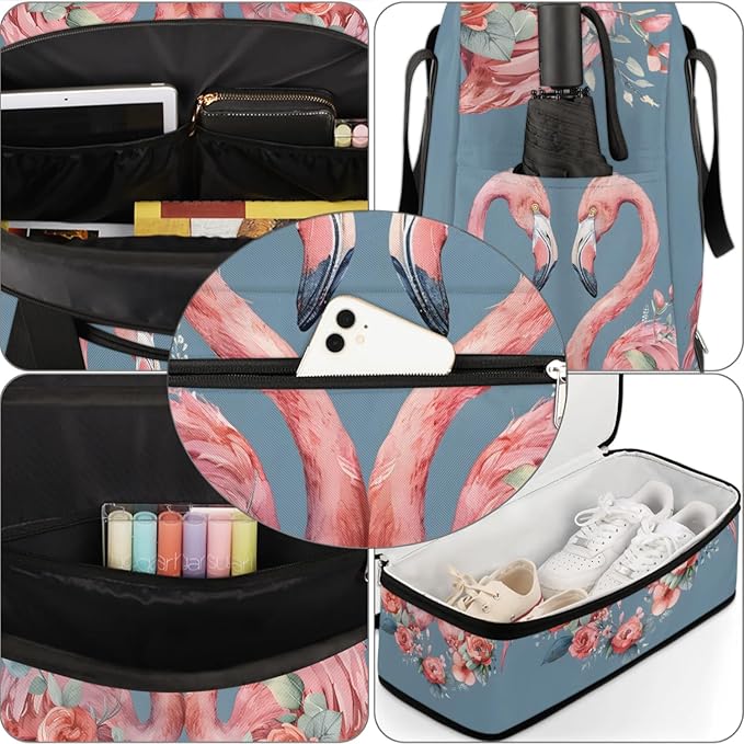 cfpolar Woman Travel Duffel Bag Heart Flamingo Flower Foldable Tote Carry On Luggage Sports Gym Bag With Shoe Compartment Overnight Weekend Yoga Workout Bag Training Handbag