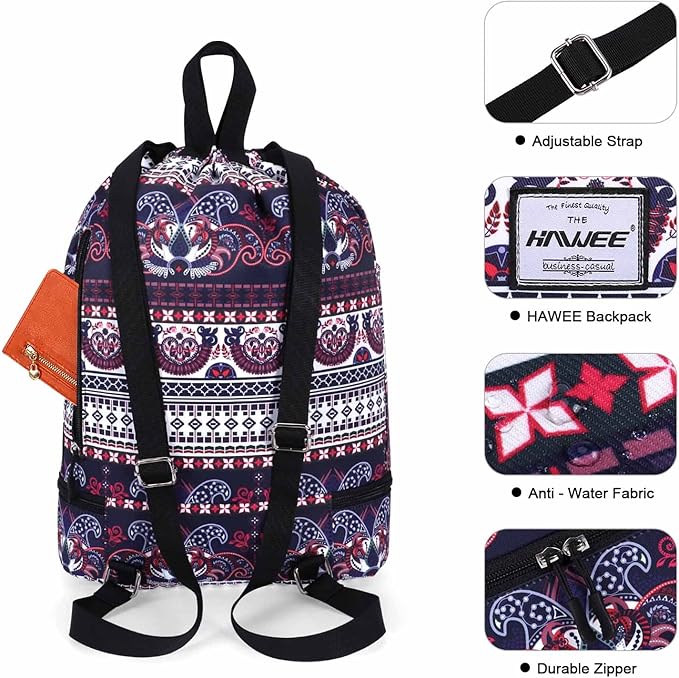 Dry Wet Drawstring Backpack with Shoe Compartment for Women Adjustable Gym Bag