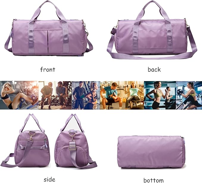 Women Gym Bag with Separation for Wet and Dry, Shoe Storage, Waterproof Travel Duffle Bag for Gym, Swimming, Yoga, Sports (Purple)