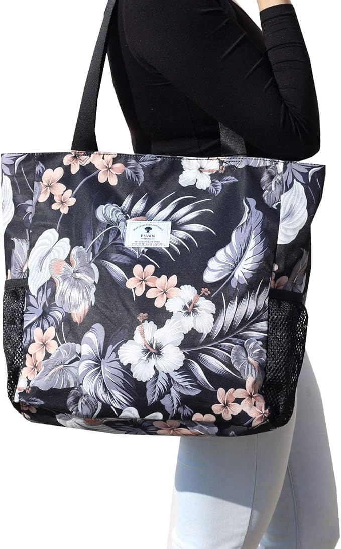 ESVAN Original Floral Water Resistant Large Tote Bag Shoulder Bag for Gym Beach Travel Daily Bags Upgraded
