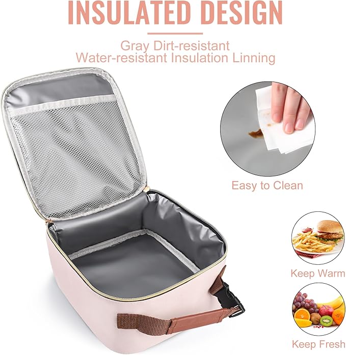 Genteen Lunch Bag for Women Girls Kids,Insulated Lunch Box,Reusable Lunchbox for School,Work,Outdoor(Pink)