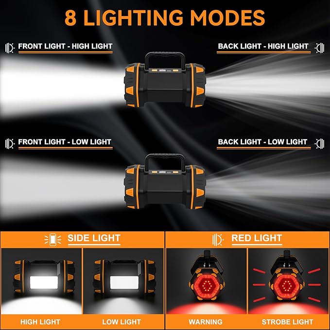 Camping Lantern Rechargeable, 2 Pack Orange LED Camping Flashlight, 4800 Capacity Battery Powered, Portable Camping Light 4+4 Modes for Emergency Outdoor Hiking Power Outages Fishing
