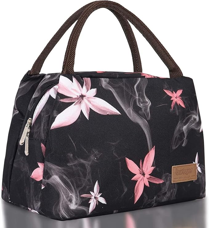 Buringer Insulated Lunch Bag Lunch Box for Women Men Adult Lunch Tote for Work Picnic Travel (Pink Flowers)