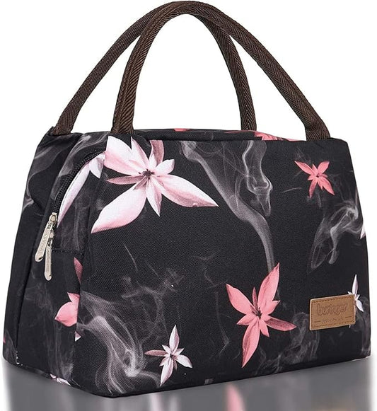 Buringer Insulated Lunch Bag Lunch Box for Women Men Adult Lunch Tote for Work Picnic Travel (Pink Flowers)