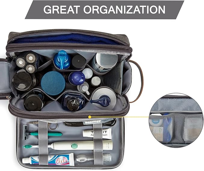 BAGSMART Toiletry Bag for Men, Canvas Travel Toiletry Organizer Dopp Kit Water-resistant Shaving Bag for Toiletries Accessories,Grey-Large