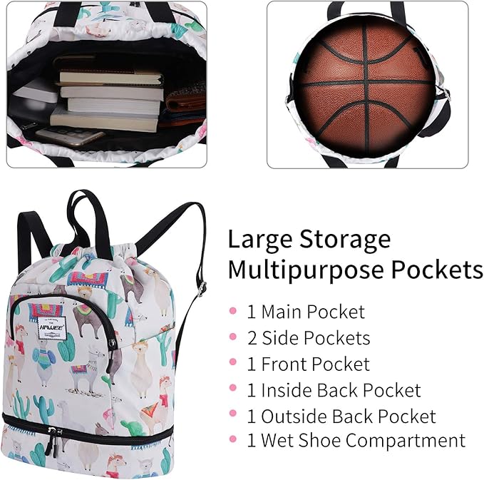 Dry Wet Drawstring Backpack with Shoe Compartment for Women Adjustable Gym Bag