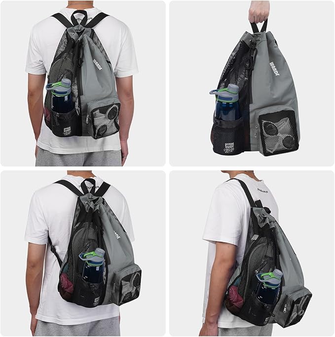 WANDF Swim Bag Mesh Drawstring Backpack with Wet Pocket for Swimming, Gym, and Workout Gear
